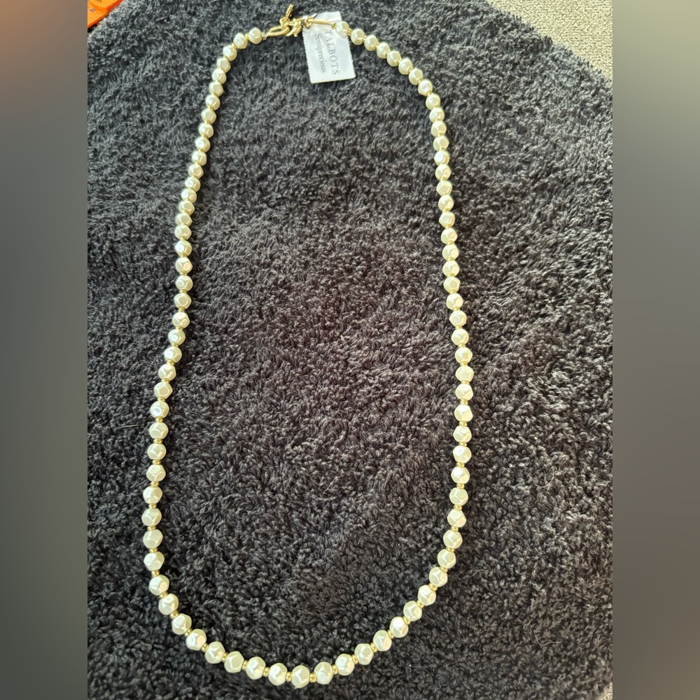 Talbots Semi Precious Pearl Beaded Necklace Gold Tone NWT Classic - Picture 2 of 7